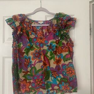 Colorful Floral Ruffle Sleeve Blouse